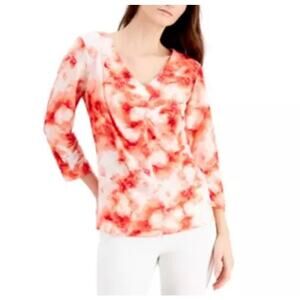 Studio by JPR Coral Pink 3/4 Sleeve V-neck Top Womens Small New Tie Dye Marble